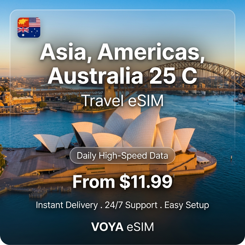 Asia, Americas, Australia 25 Country Travel eSIM - VOYA eSIM