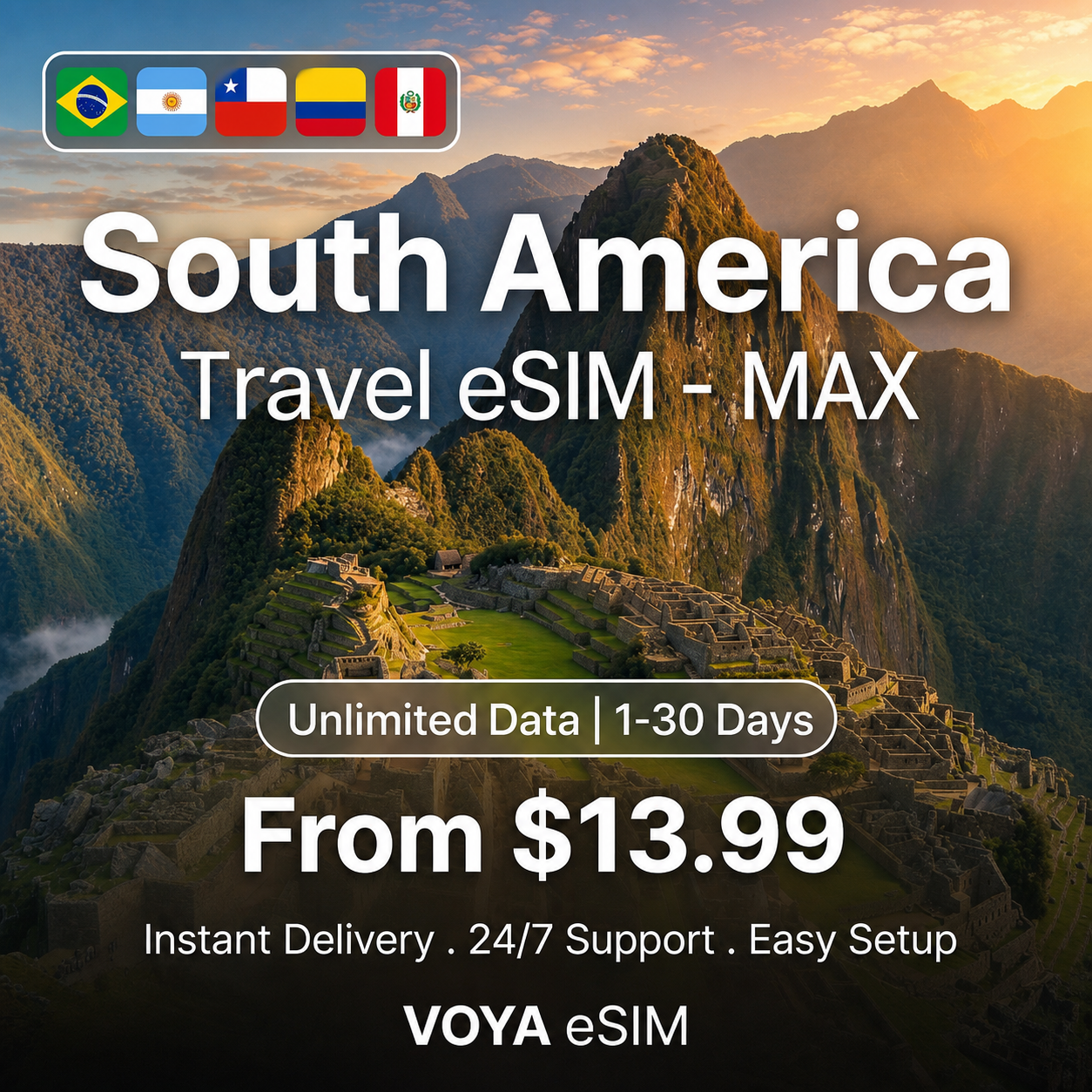 South America eSIM - MAX | Unlimited Data / 1~30 Days (From $13.99)