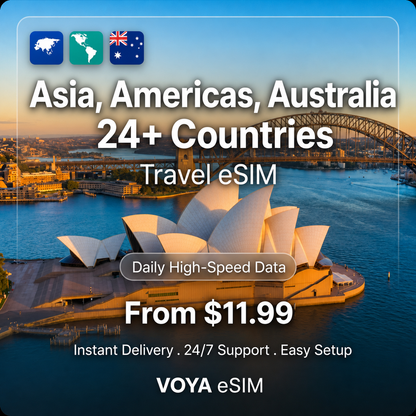 Asia, Americas, Australia 24+ Countries Daily eSIM