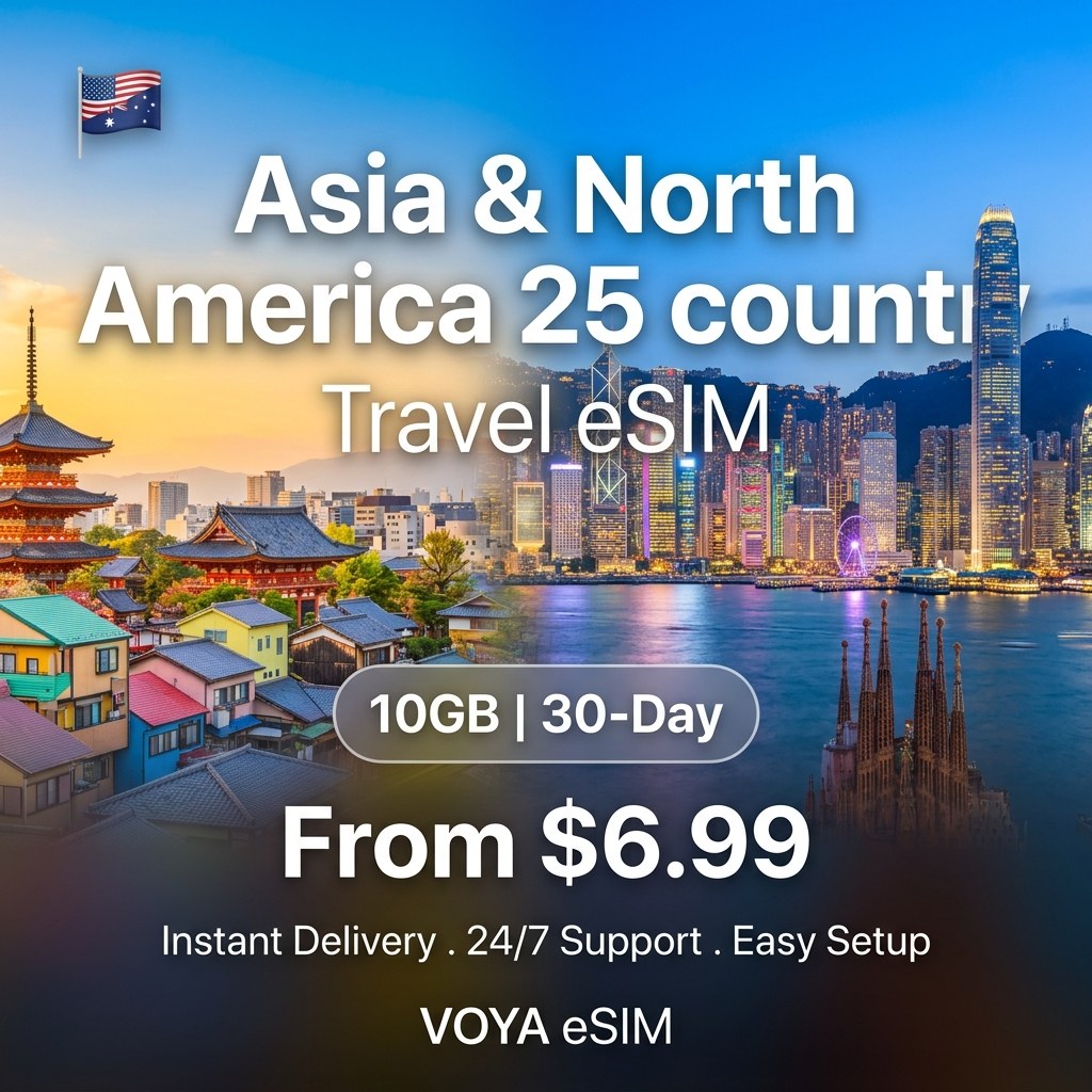 Asia & North America 25 countries Travel eSIM - VOYA eSIM