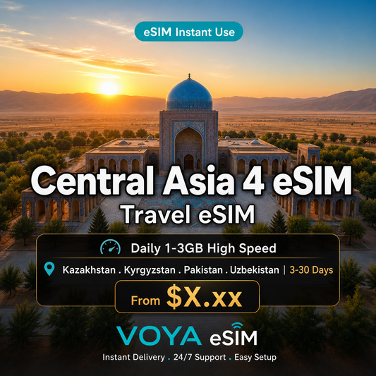 Central Asia 4 eSIM | Daily 1-3GB | Kazakhstan/Kyrgyzstan/Pakistan/Uzbekistan | 3-30 Days