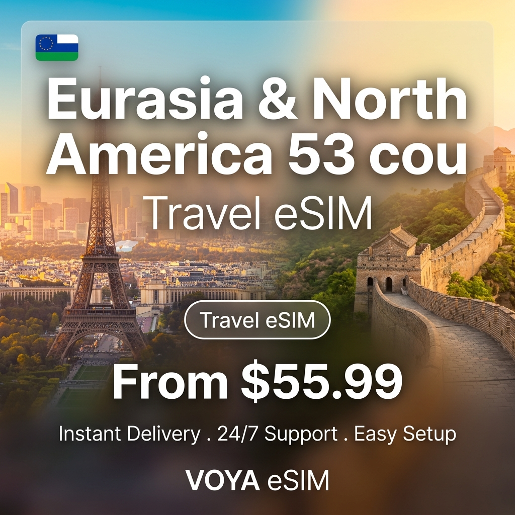Eurasia & North America 53 countries Fixed Data Plan Travel eSIM - VOYA eSIM